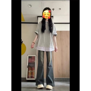 H0999-P40现货#原版蓝条纹包边拉肩休闲学院风短袖T恤图片