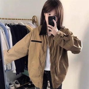 翻领夹克初秋外套女2025新款宽松休闲水洗字母刺绣潮流男女款上衣图片