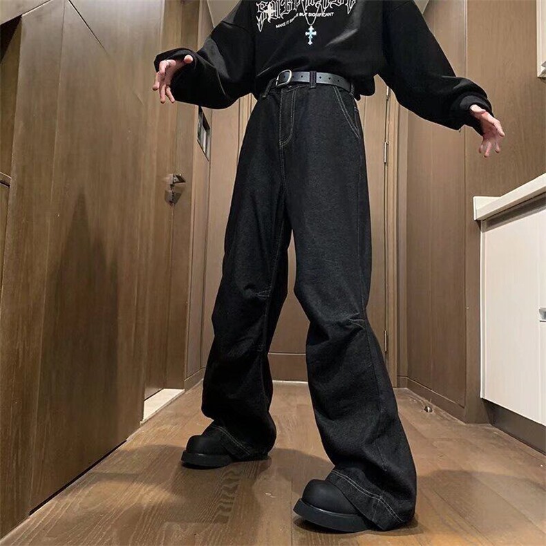 D3029-P48新款高街痞帅男士宽松韩系百搭简约纯黑帅气牛仔裤男,男装牛仔裤,星座603-2