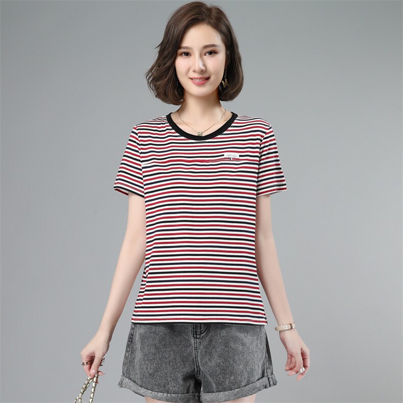 板酷2026夏装新款时尚宽松休闲横条纹T恤女短袖B615图片