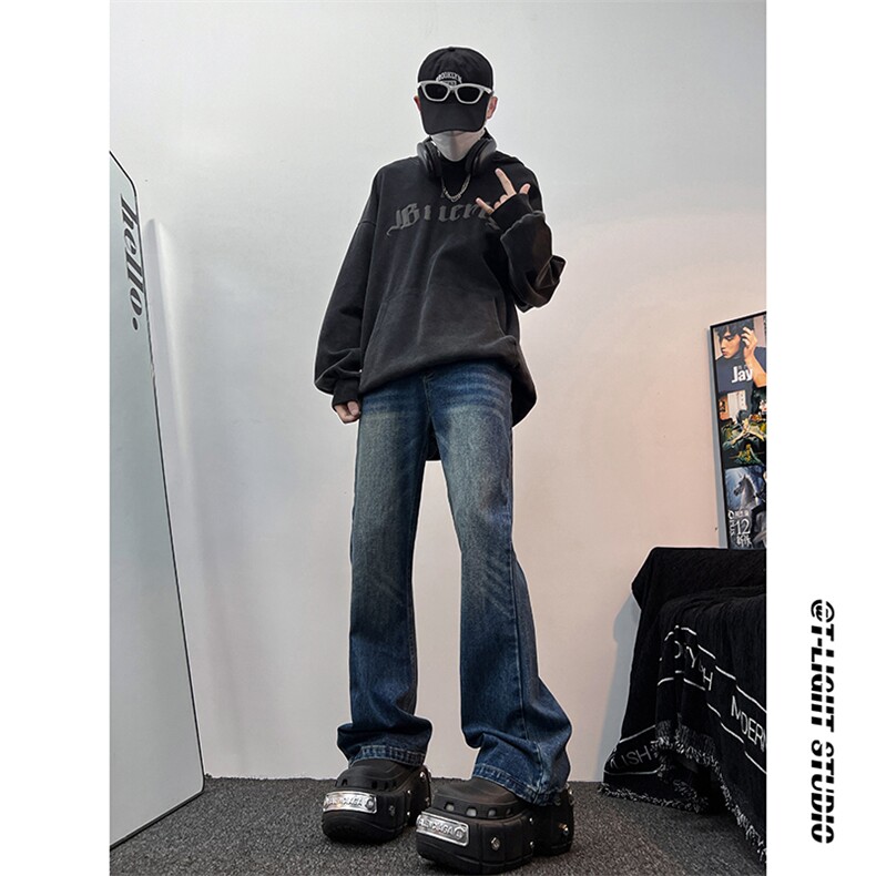 B221美式ins高街暗黑光版修身微喇牛仔裤LK23137-P55控78,男装牛仔裤,电商B221
