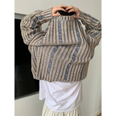 1506/QBX0380/P50日系复古条纹撞色毛衣男小众慵懒风休闲针织衫，男装针织衫/毛衣，星座1506