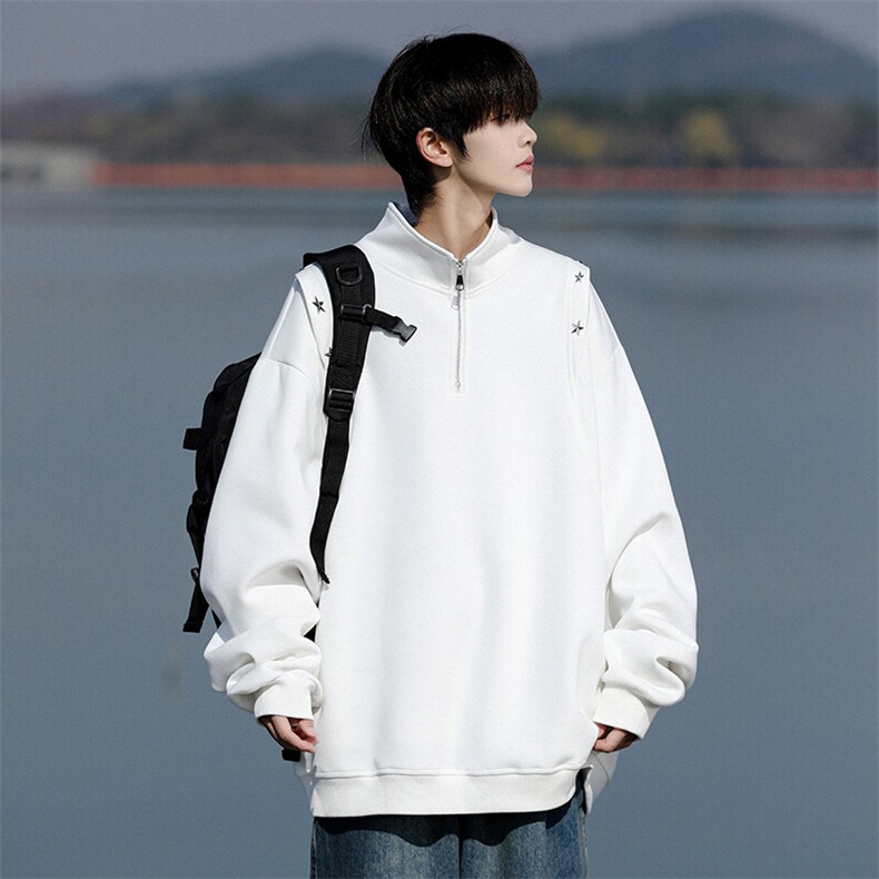 8XL-M星星铆钉半拉链卫衣大码重磅痞帅高街小众立领外套WY5109P58,男装卫衣,电商B238