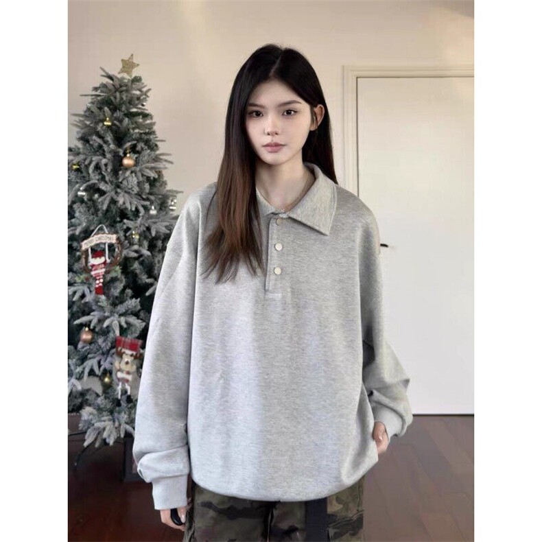 2026早春新款港风日系复古简约纯色套头POLO领卫衣男女ZW432-P40,男装卫衣,星座313A(原308A-2)