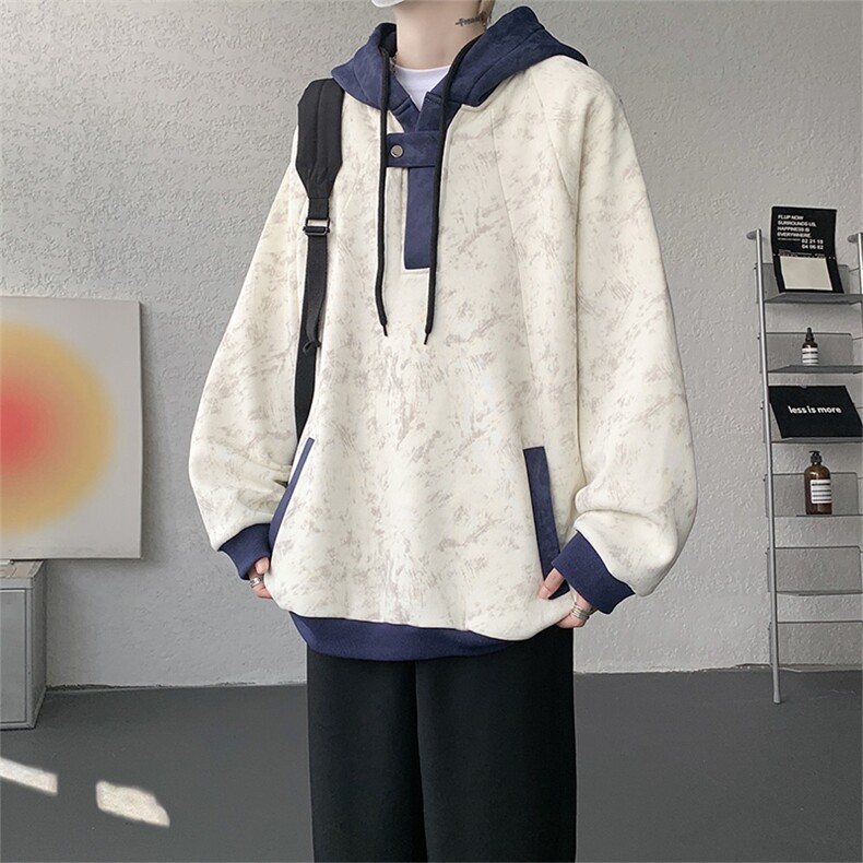 WY10158-特P55控98新款连帽撞色解构拼接大码男宽松情侣卫衣,男装卫衣,电商A059