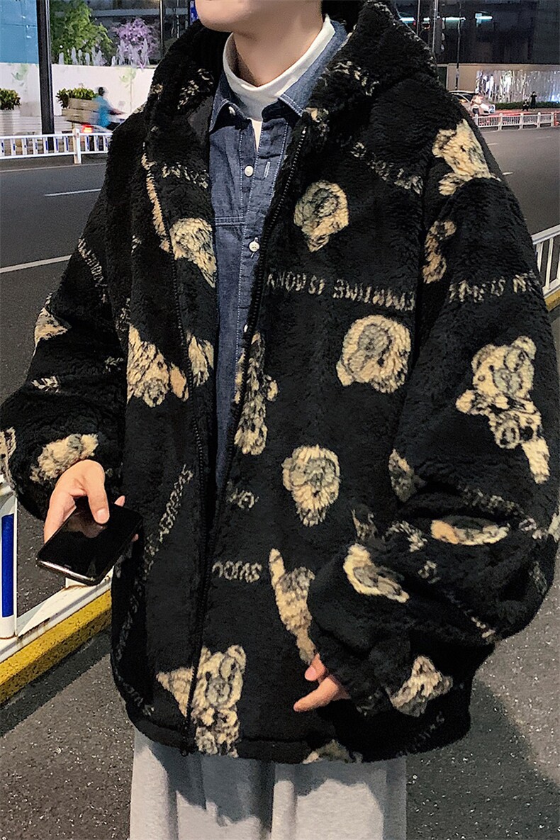 情侣装男士羊羔毛小熊棉衣宽松潮牌棉服棉袄A071-1001-P110,男装棉衣,电商A071
