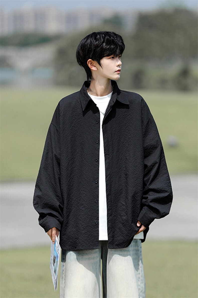 8XL-M泡泡纱盐缩肌理长袖衬衫男夏季冰丝外套防晒衬衣CS29007P40,男装衬衫,电商B312