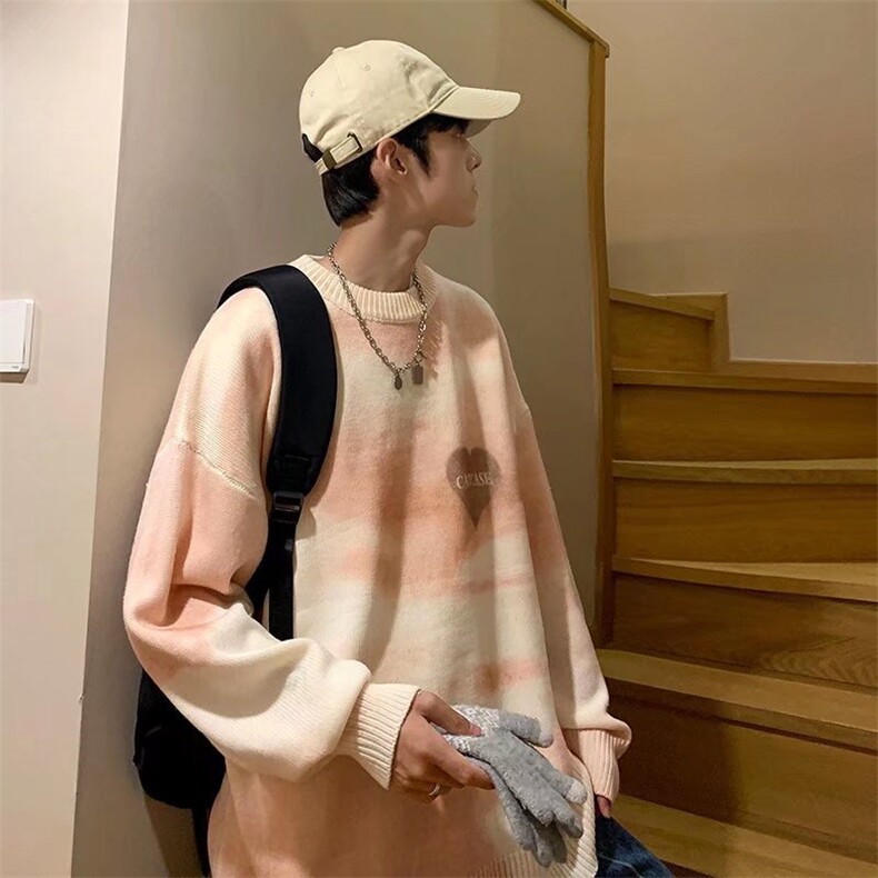 男秋冬扎染圆领爱心毛衣M44P42图片