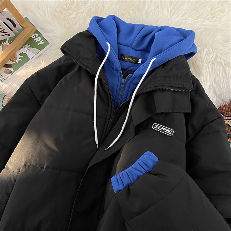F20-P76冬季潮流百搭面包服外套假两件棉服男港风bf拼接连帽棉衣,男装棉衣,星座512-6