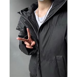 现货5W件冬季三防重磅boxy短款羽绒连帽PU皮棉衣外套防风加厚棉服图片