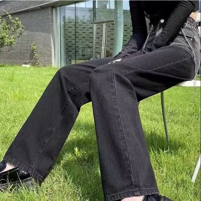 渐变阔腿牛仔裤女2025年高腰新款梨形身材宽松直筒显瘦拖地牛仔裤,男装牛仔裤,星座1210-1