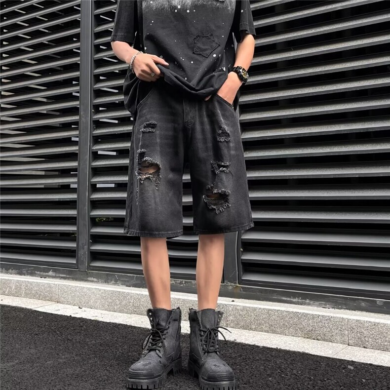 破洞牛仔短裤男士韩版潮流高街夏季2024新款ins五分裤RK1794-P38,男装牛仔裤,星座412-2