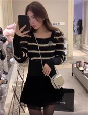 现货春季新款条纹方领毛衣，女装针织衫/毛衣，CHERRY·印