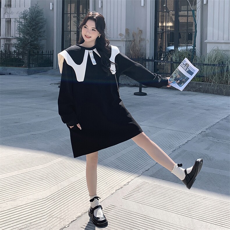 春季新款甜美娃娃领小个子显高卫衣裙,女装连衣裙,秀美人生