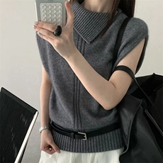 2025年秋季百搭无袖叠领马甲休闲，女装马甲，新胜羊绒