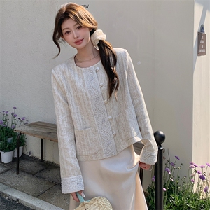小香风米色短外套女春秋2025新款甜美国风上衣经典款独特漂亮气质图片