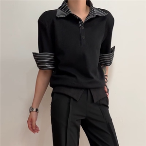 1506/QS2340/P39帛跃韩版夏季气质条纹情侣休闲时尚短袖男女图片