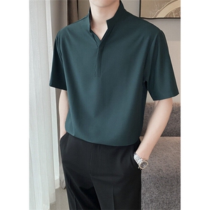 男士短袖t恤男款立领polo衫夏季美式日系冰丝抗皱半袖衣服 P06图片