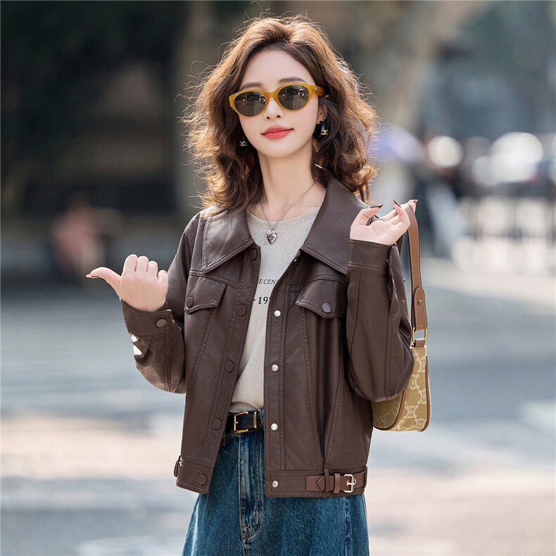 2025秋季新品经典时尚皮衣外套机车服,女装皮衣,1C078