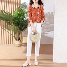 2023夏季新款优雅气质小方领简约时尚休闲套裤，女装套装/套裙，超帛