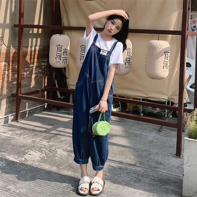 牛仔工装背带裤女小个子2025新款春秋孕妇女装宽松显瘦休闲九分裤图片