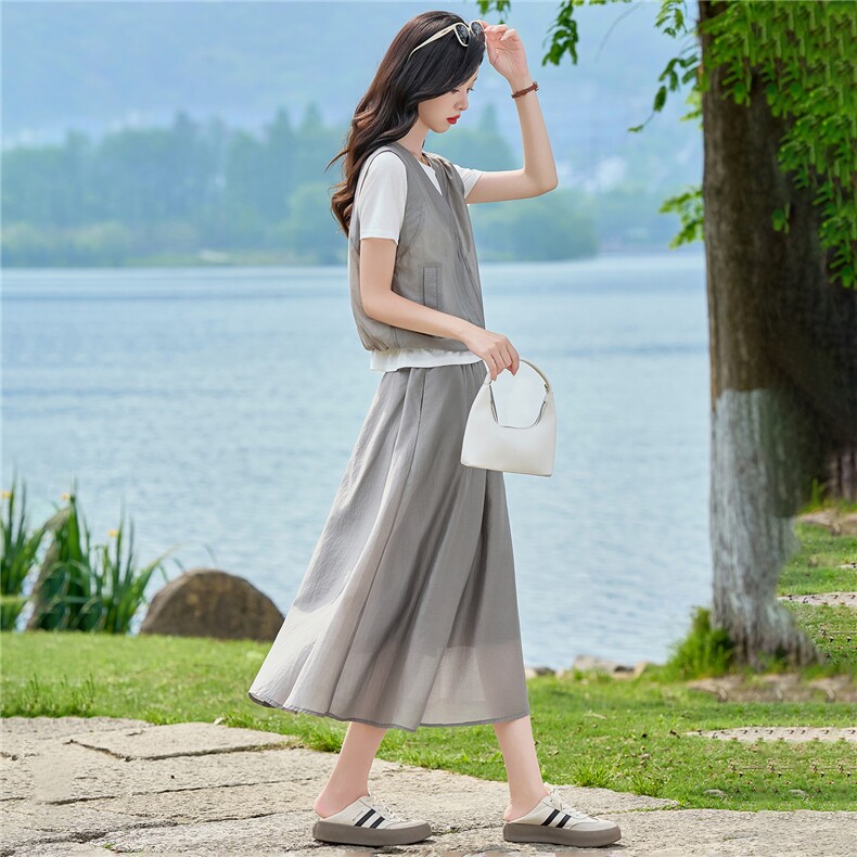 2026夏装新款简约时尚休闲设计感拼接套装两件套,女装套装/套裙,美沁