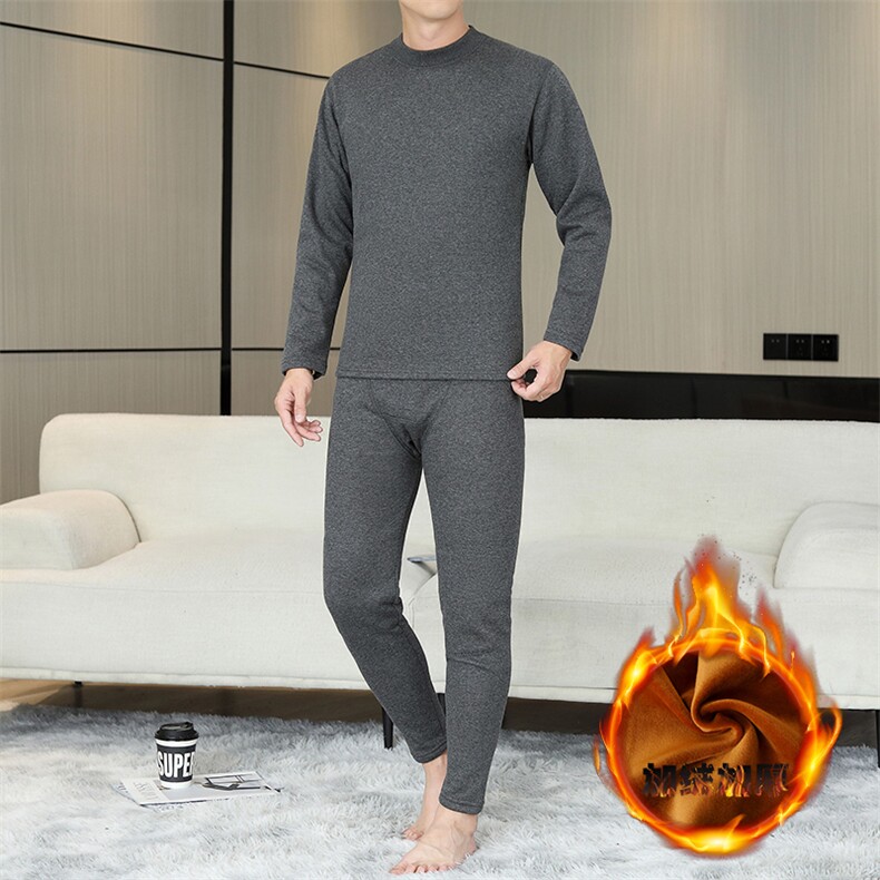 保暖内衣男士纯色半中高领秋衣秋裤加绒加厚护膝套装TZ223-P58,男装棉衣,星座310B-3