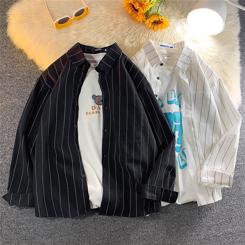 222春加厚版16支洗水条纹衬衫男长袖大码休闲衬衣cc127P40,男装衬衫,电商B413-1