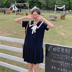 现货2021夏季新款娃娃领蝴蝶结连衣裙浙宝292A货号W006，女装连衣裙，时倾STUDIO