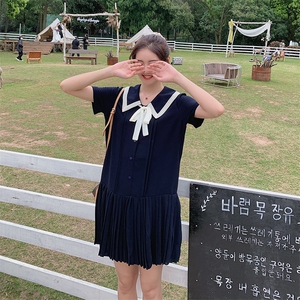 现货2021夏季新款娃娃领蝴蝶结连衣裙浙宝292A货号W006图片