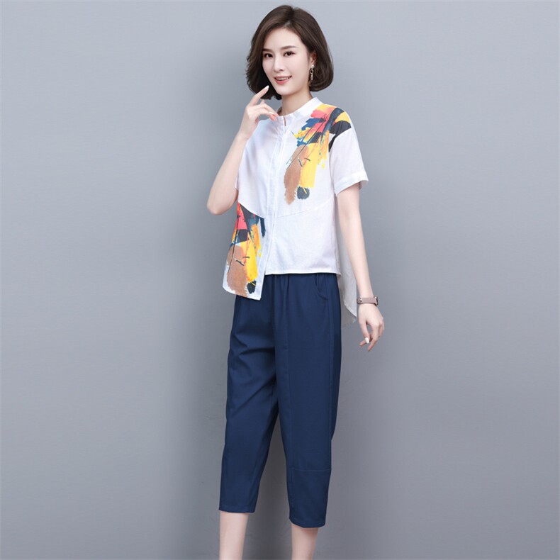 休闲棉麻职业套装夏天2025新款时髦显瘦洋气减龄妈妈两件套女装潮,女装套装/套裙,璐依舞
