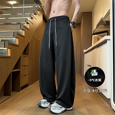 特批P33无差价夏季冰感冰丝垂感大码弯刀裤男港风阔腿裤K5719B，男装休闲裤，电商A001-1