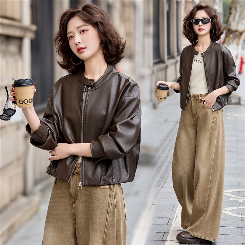 2026春装新款休闲时尚皮衣小外套机车服女装,女装皮衣,1C078