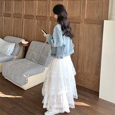 法式蕾丝半身裙2025春甜美清新减龄高腰A字蛋糕裙L5091P95K145，女装半身裙，2C220