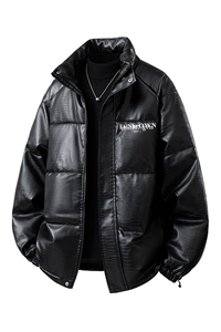 1鳄鱼纹印花设计大码M-5XL手塞棉夹克PU皮棉服外套8507P120控158图片