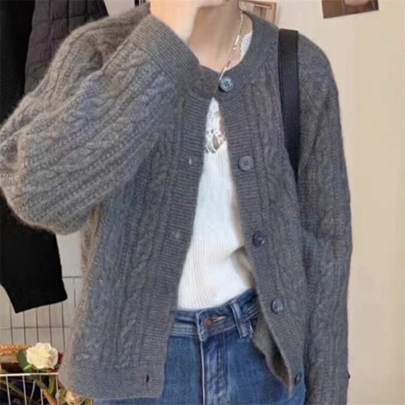 开衫女时尚V领秋冬慵懒软糯休闲宽松保暖针织衫,针织衫/毛衣,锦瑟羊绒