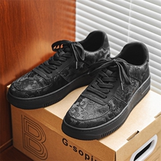 男鞋空军版风丝绸板鞋刺绣百搭小黑鞋厚底休闲潮鞋，男鞋休闲鞋，星座917（原B382）