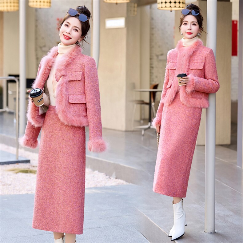 bao款现货2023新款冬装羽绒服套装白鸭狐狸毛领新中式羊绒套装图片