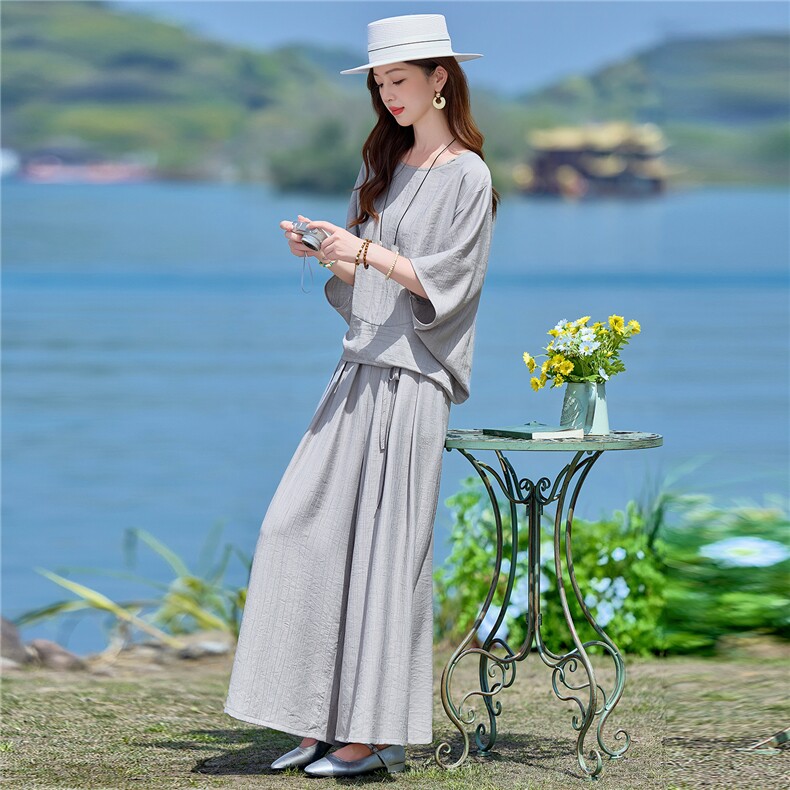 2026年夏季慵懒风宽松裙裤两件套休闲套装女,女装套装/套裙,依路服饰