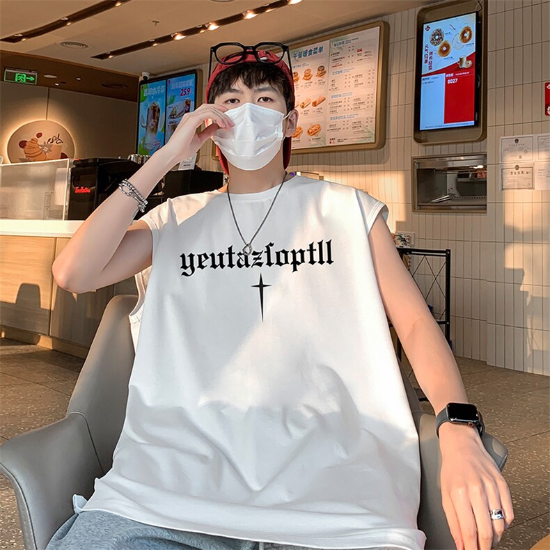 港风直播得物抖音品质男250克重磅纯棉无袖背心T恤T577P28控39，男装背心/马甲，电商C408(原B339-1)