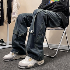 高街vibe牛仔裤男设计感小众阔腿长裤宽松微喇工装裤AN01-p65，男装牛仔裤，星座1008