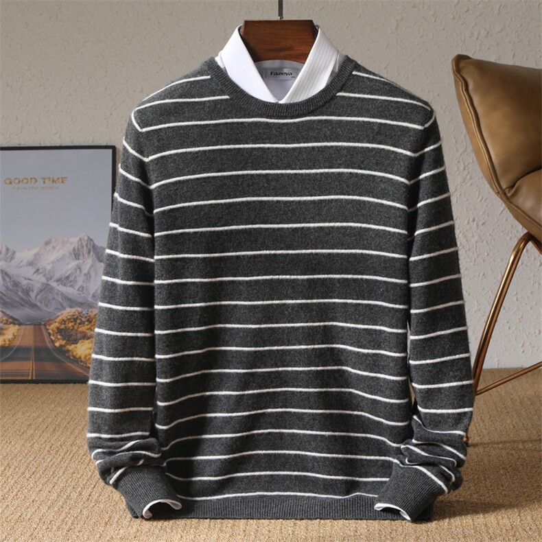 时尚百搭经典男士条纹休闲宽松羊毛衫高品质舒适保暖男装，男装羊毛衫，冬季工坊