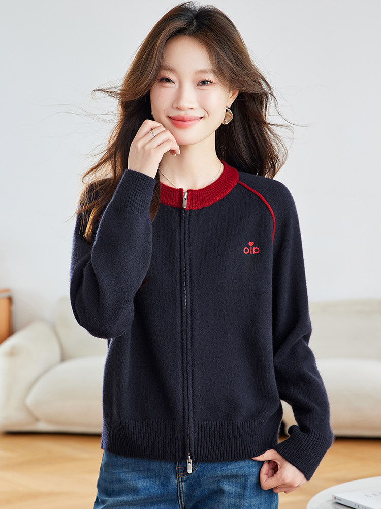 早秋2025新款棒球服针织开衫外套小个子毛衣外搭,女装短外套,时尚风爆