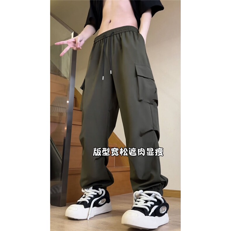 夏季工装风时尚休闲冰丝裤大口袋小众百搭冰丝休闲裤HK5777 P35图片