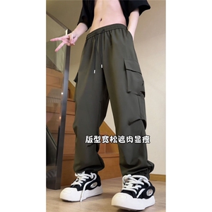 夏季工装风时尚休闲冰丝裤大口袋小众百搭冰丝休闲裤HK5777 P35图片
