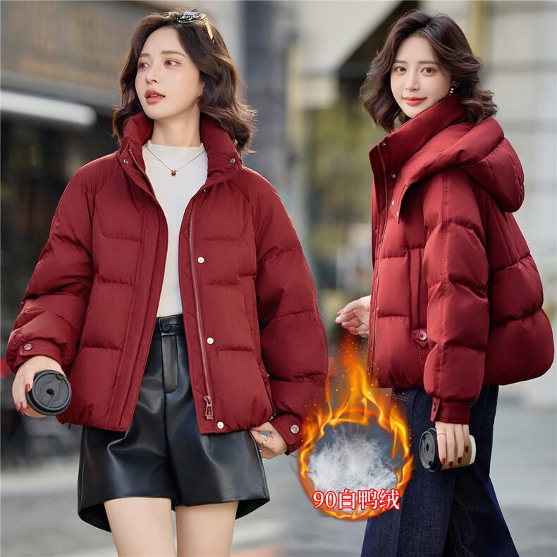 现货90%白鸭绒2025年冬季短款帽子可拆羽绒服外套，女装羽绒服，米雪儿