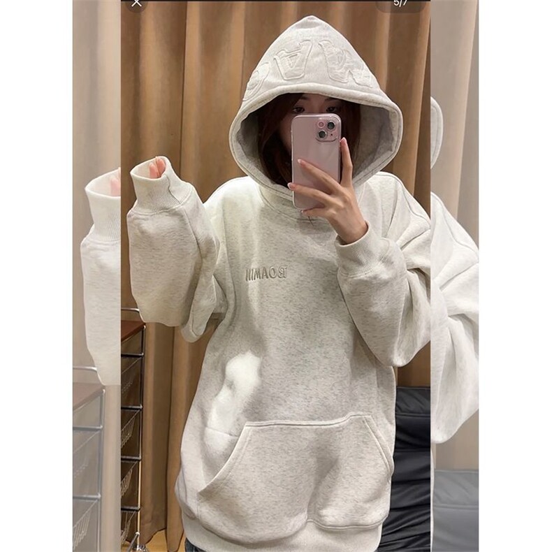 5499-P46原版贴布绣新款慵懒风休闲连帽卫衣,女装卫衣/绒衫,星座617A-2