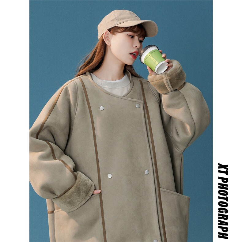 1中性风皮毛一体棉衣女高级感圆领机车棉衣男外套女8708P158控228，女装棉衣/棉服，星座226-2