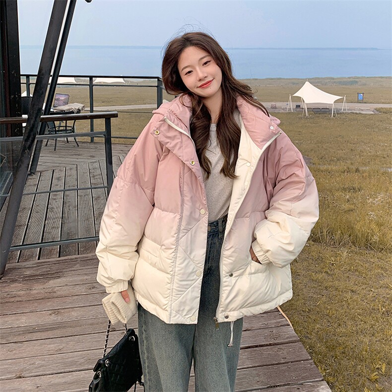 韩系渐变色连帽羽绒棉服女秋冬2025新款时髦减龄棉衣爆款绝美棉袄,女装棉衣/棉服,2B187