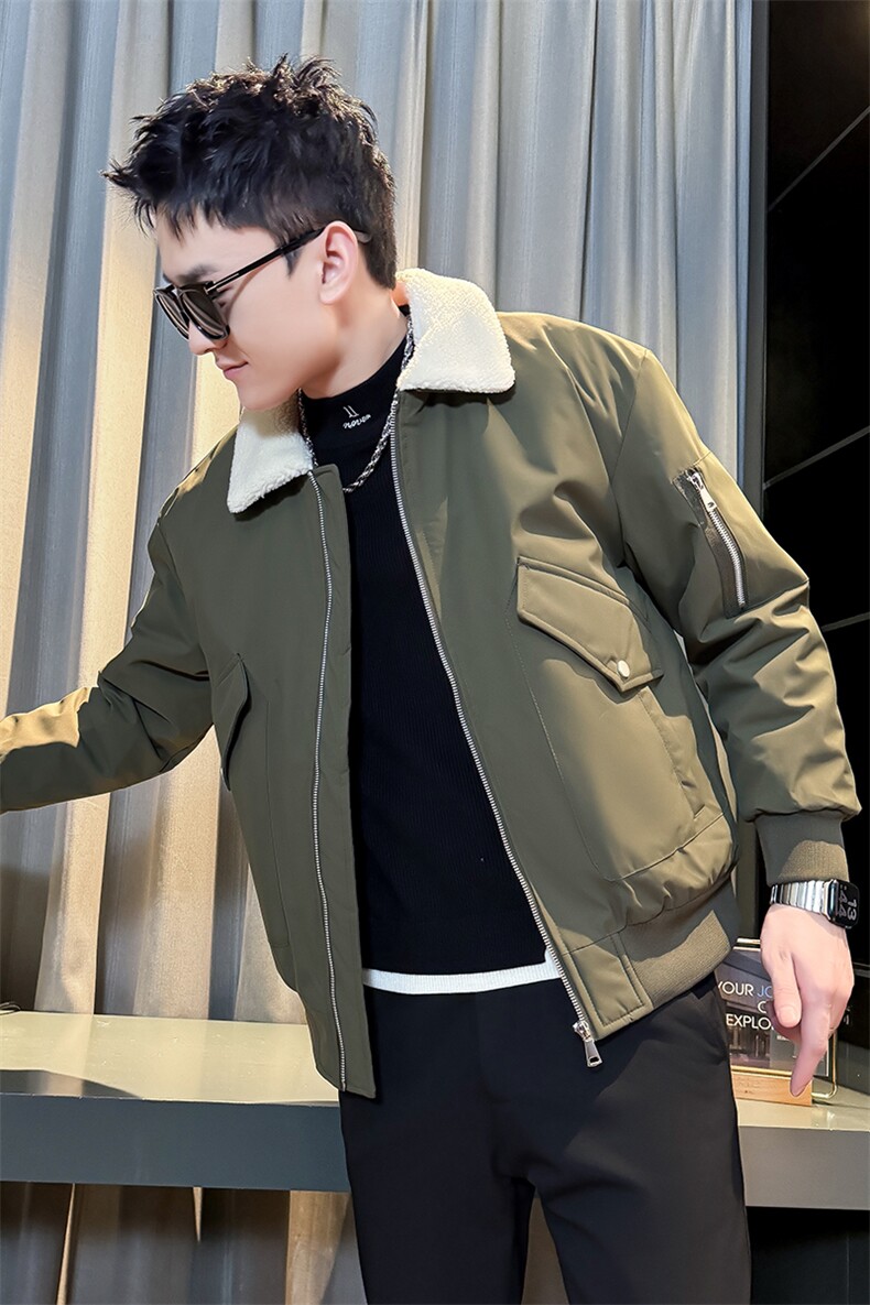 冬季美式机车夹克加棉加厚配翻领毛领工装大口袋棉衣外套MY333,男装夹克,星座301B-1